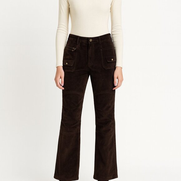 DANIER Suede Chocolate Brown Western Equestrian Boho Cargo Straight Pants sz 8 - Picture 1 of 8